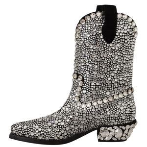 DOLCE & GABBANA Black Suede Strass Crystal Cowgirl Boots